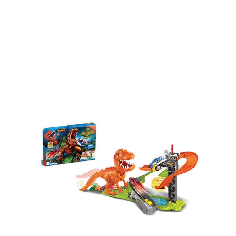 HOTWHEELS T-REX TAKEDOWN TRACK PLAYSET with Captain America's Car 