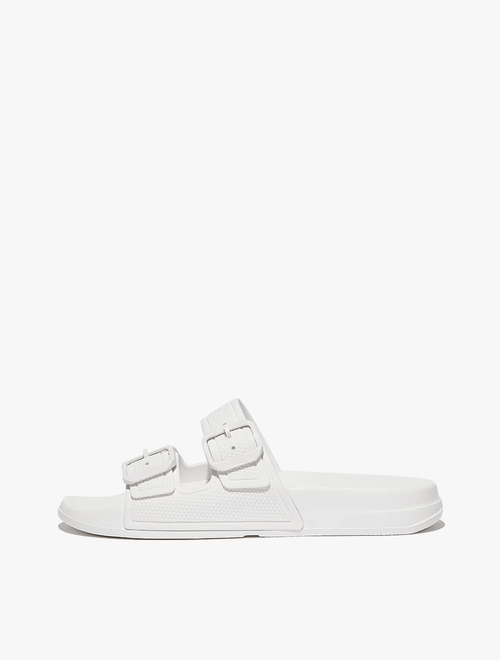 FITFLOP IQUSHION TWO-BAR BUCKLE WOMEN'S SLIDES- Urban White