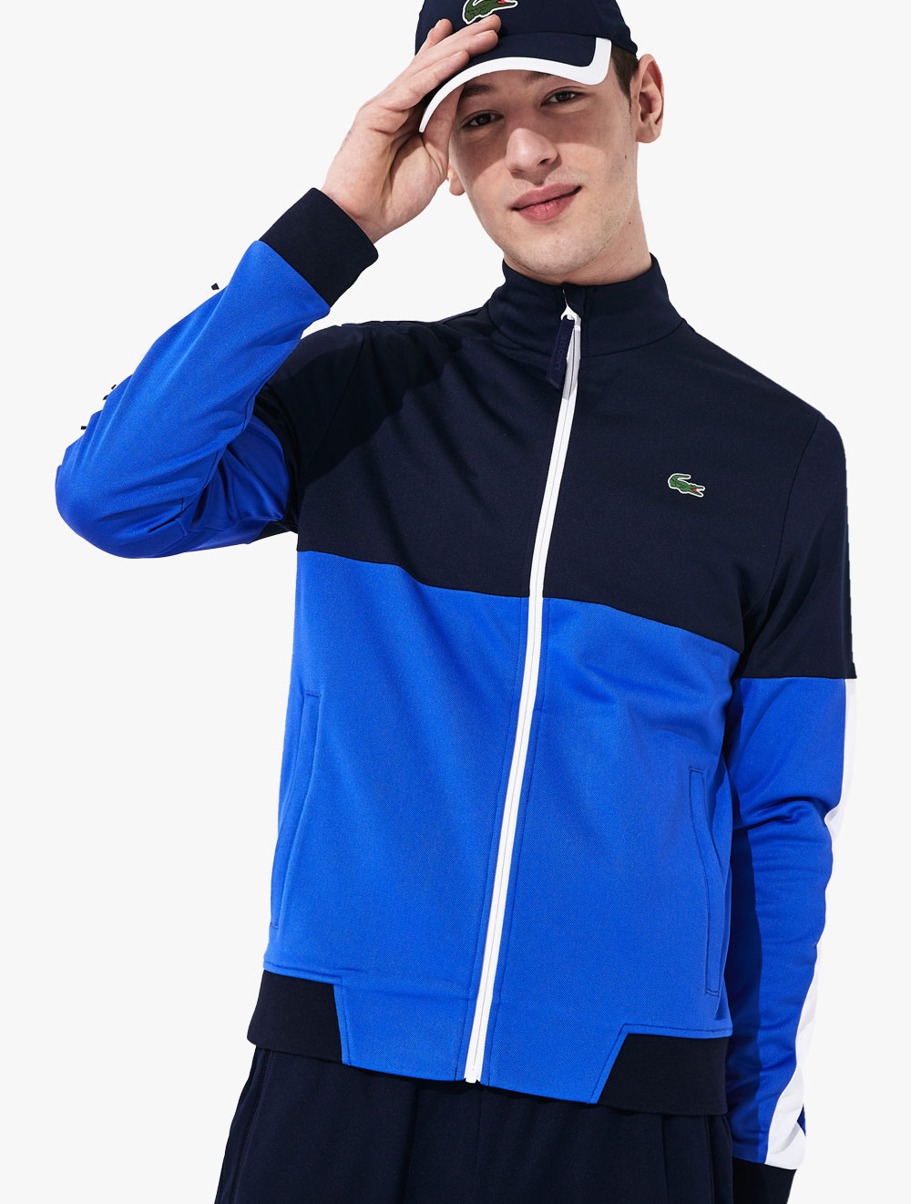 men's lacoste sport colourblock resistant piqué zip sweatshirt